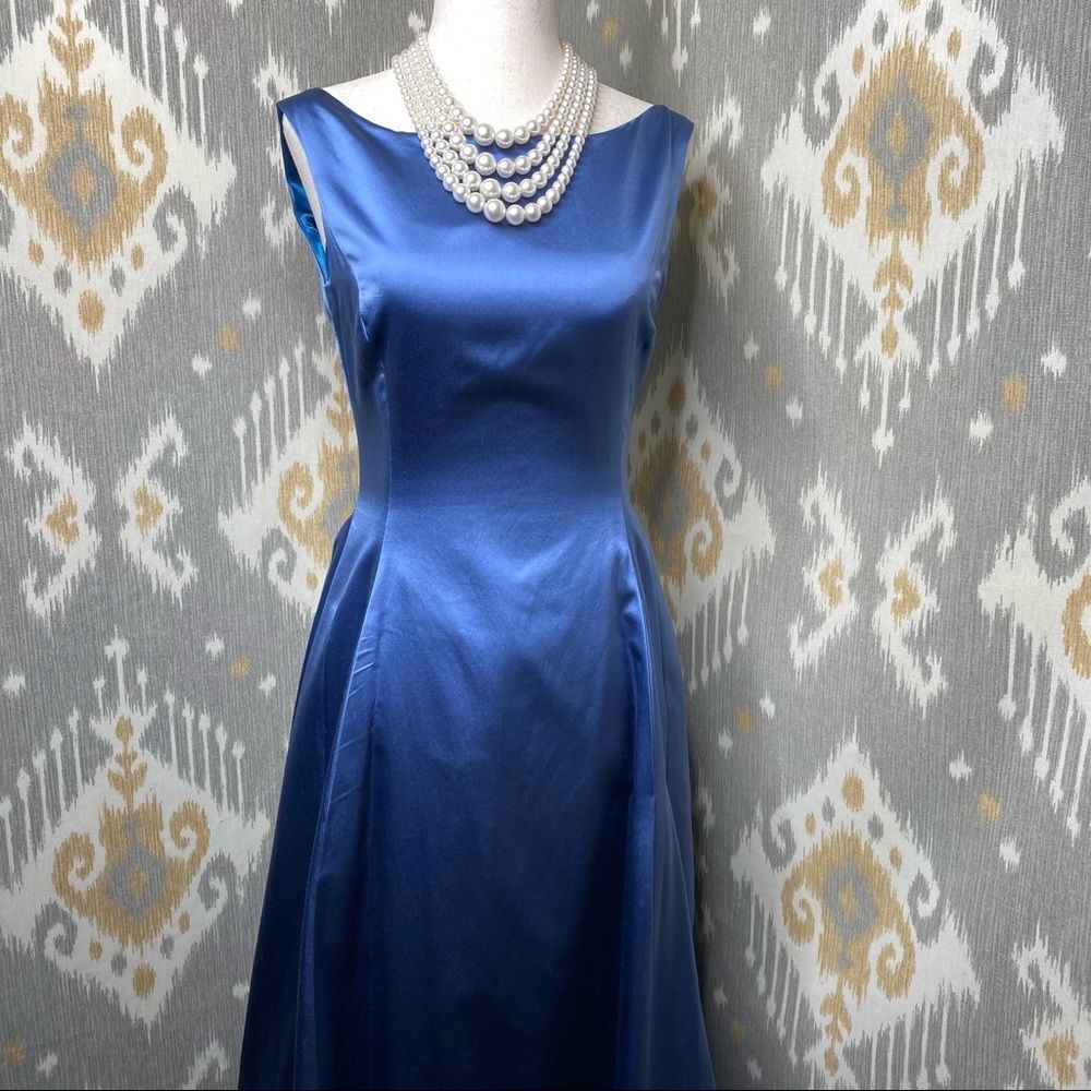 Ralph Lauren Vintage Deep Sky Blue Duchess Silk Satin Gown with Train - Picture 12 of 17